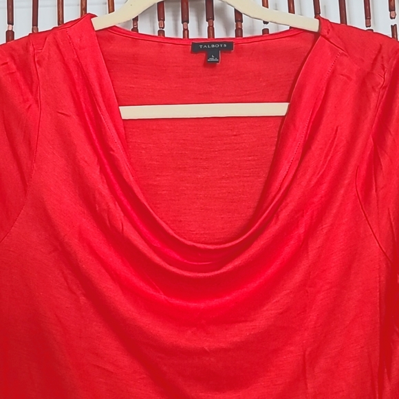 Talbots Soft Coral Orange/Red Top Cowl Neck Stretch 3/4 Sleeve Shirt L/Large - Picture 2 of 6